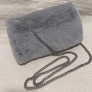 Faux Fur Convertible Bag - Silver/Gray - OS